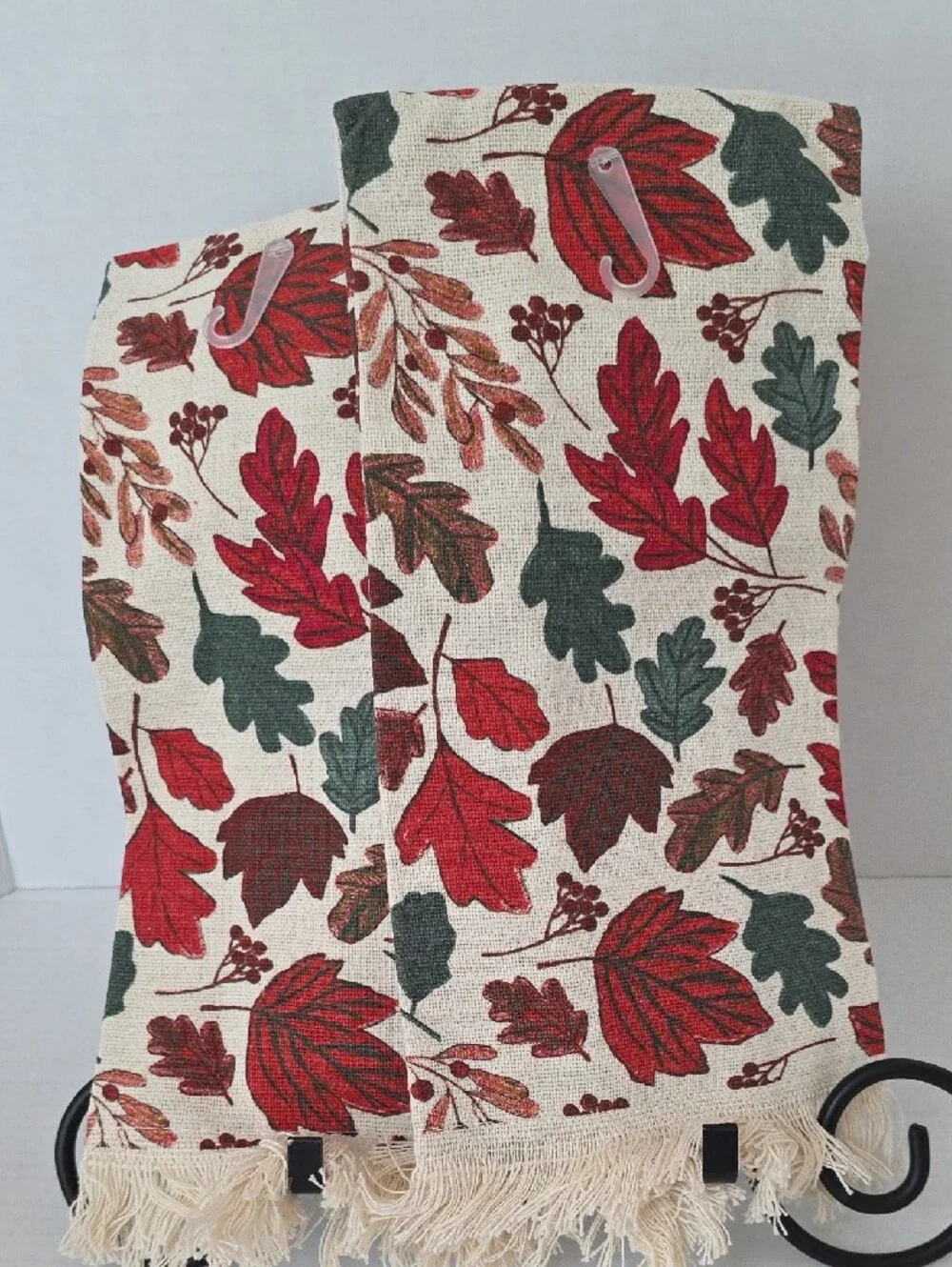 Dash of That NWT Cream Embroidered Pumpkin Fall Leaves Cotton Kitchen Towel Set